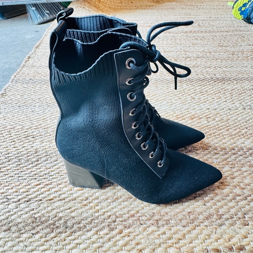 Cuccoo sock boots black Point Toe Chunky Heeled Women ankle Boots Size 36/6